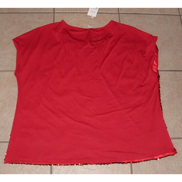 NEW NWT Red Plus Sz 24 Sparkly Sequined Front Stretchy Holiday Shirt IN' VOLAND - Picture 3 of 3